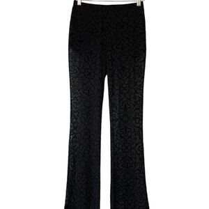 Women's Mesh Velvet Burnout Scroll Black Bell Bottom Flare Pants Size M Goth Emo